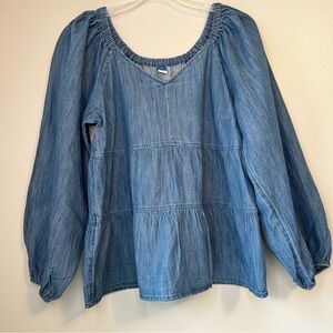 Old Navy Chambray Tiered Peplum Peasant Top Boho Balloon Sleeve – Size M